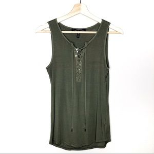 White House Black Market Olive Green Lace Up Tank